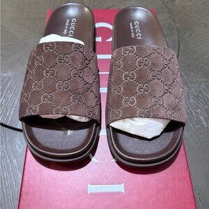 Gucci Chocolate Brown Logo Slides